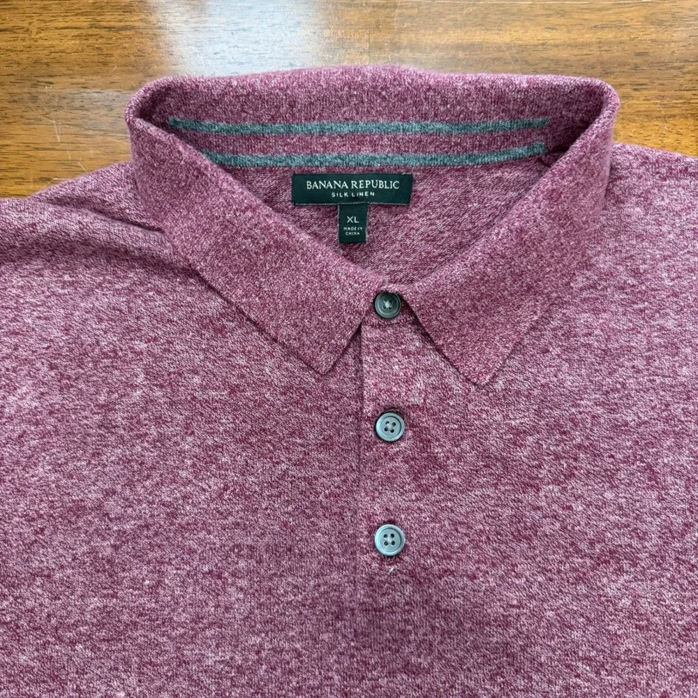 Banana Republic Polo Shirt Mens XL Maroon Red Silk Linen Blend Knit Short Sleeve